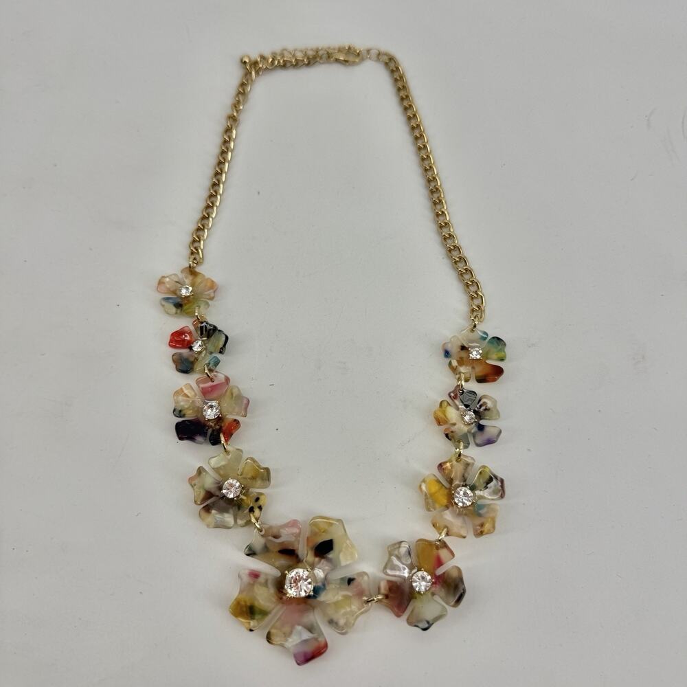 3D Fairycore Rhinestone Flower Statement Necklace Confetti Acetate Resin Sparkle